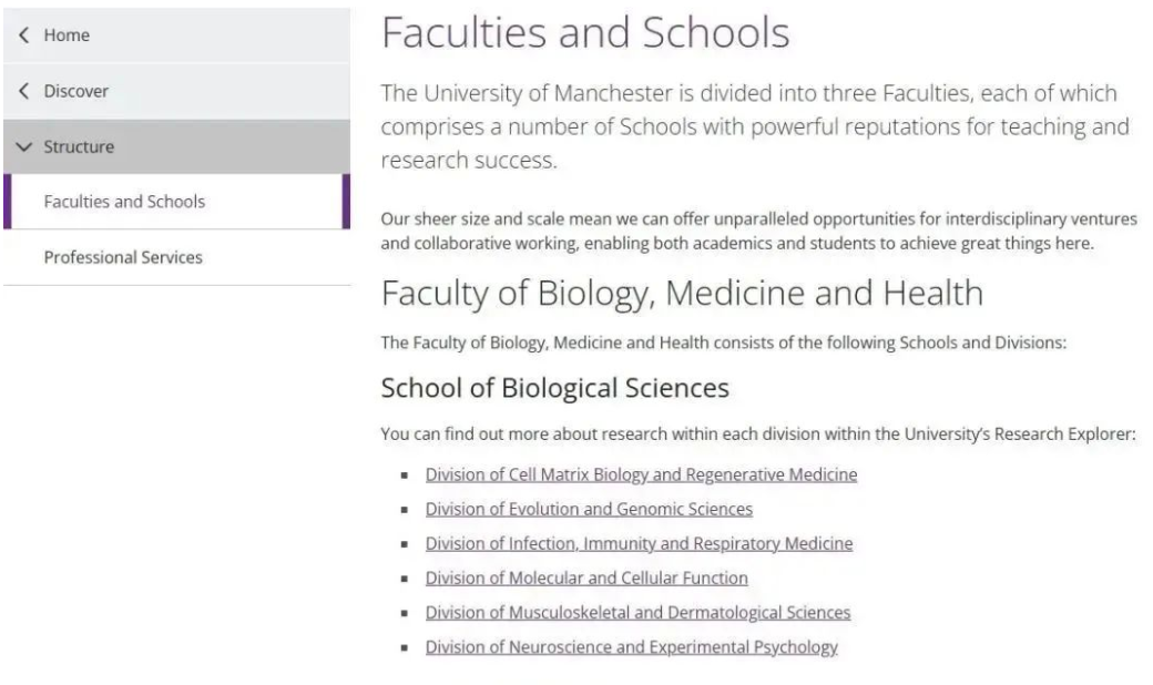 曼彻斯特大学的院系专业